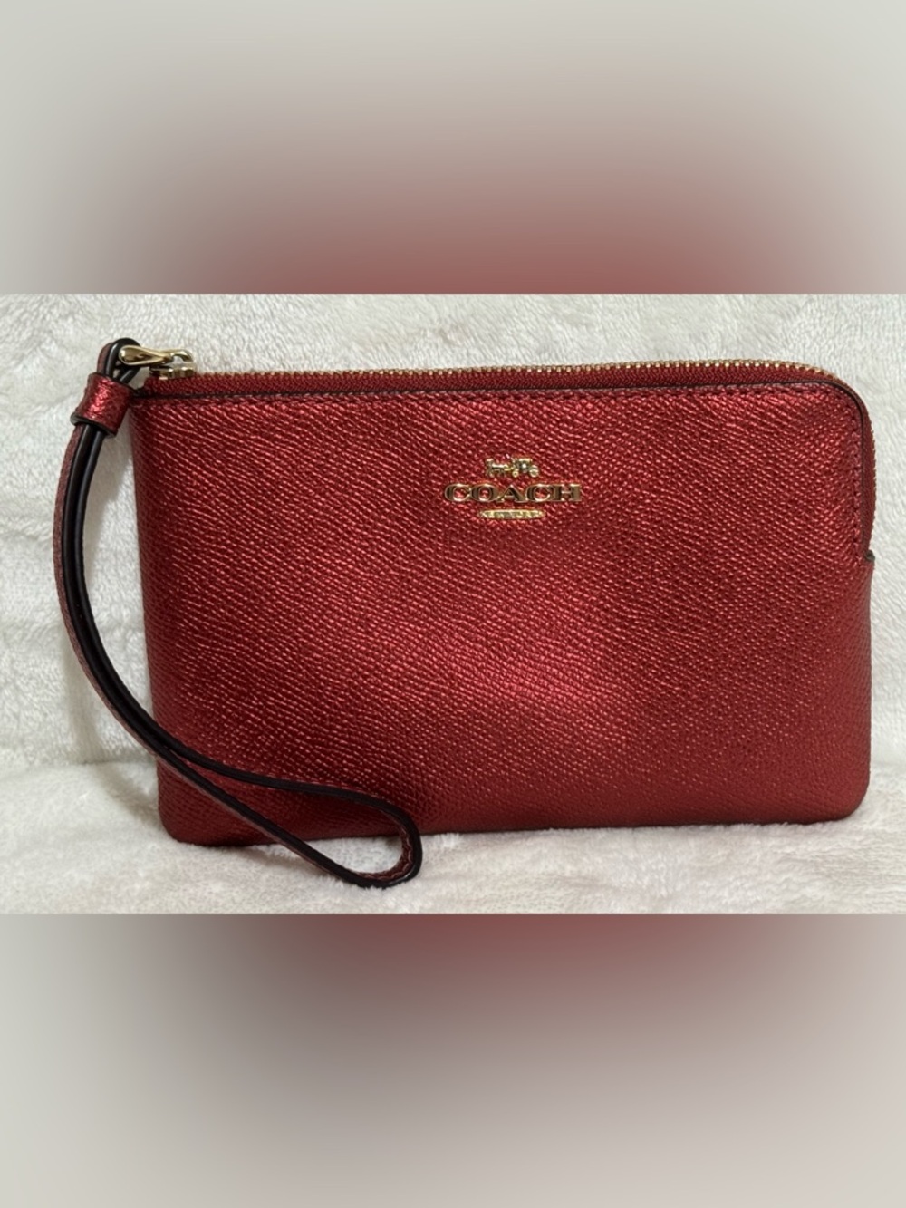 Coach Red Leather Corner Stitch Wristlet - COACH Signature Logo
